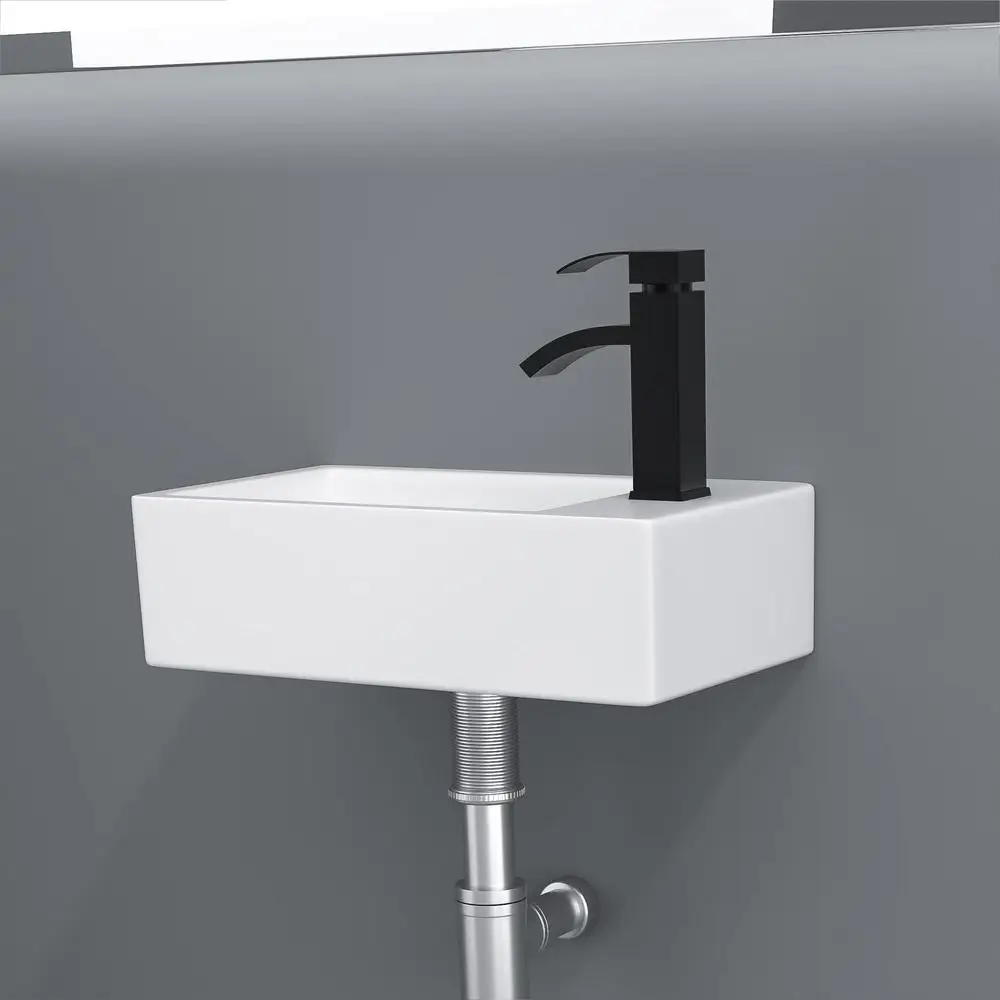 Ceramic Bathroom Vessel Sink 18"x10" Wall Mount Corner Vanity Basin Bowl White 3