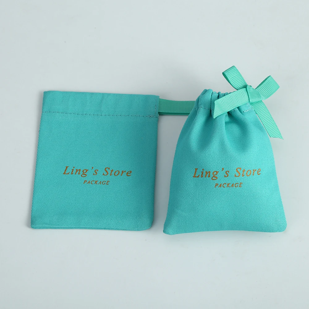 50pcs Personalized Green Cotton Canvas Wedding Favors Pouch Custom Logo Jewelry Ring Packaging 8X10cm Small Drawstring Gift Bags