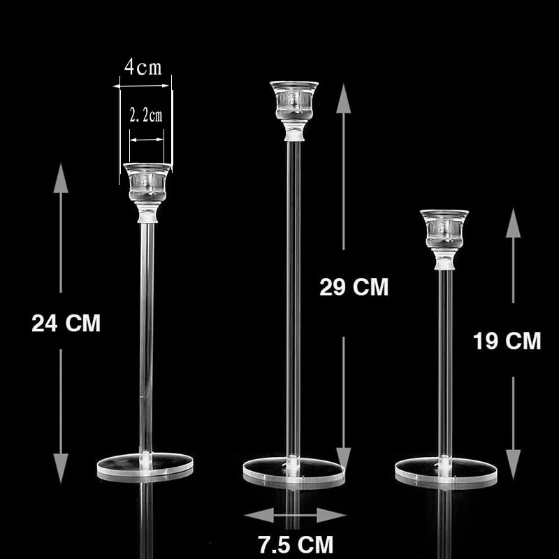 Candle Holders 3Pcs/set Crystal Acrylic Dining table single head for Wedding party Decor Centerpieces
