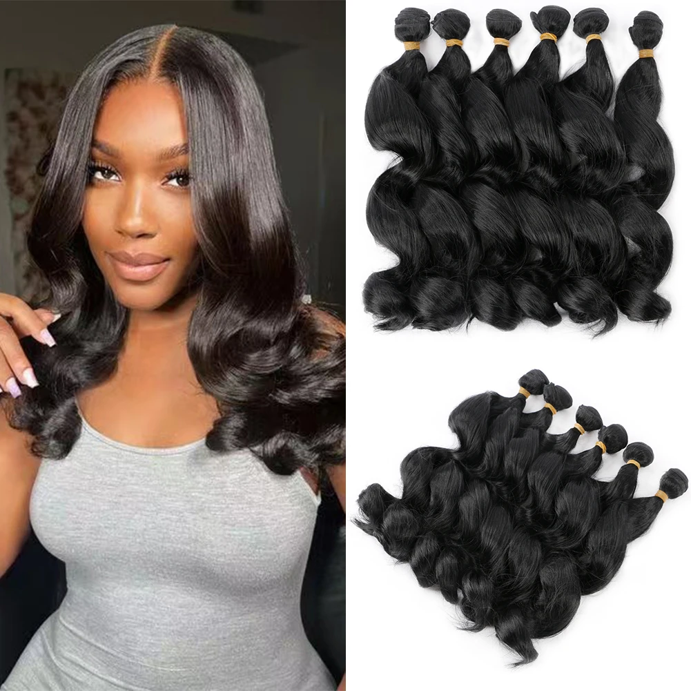 Belle Show Loose Deep Wave Bundles Synthetic Hair Body Wave Bundles 6 Hair Extensions 14 18 Inch for Black Women