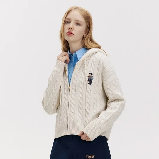 Hoodies Fashion White Color Knit Women Sweater Cardigan Winter