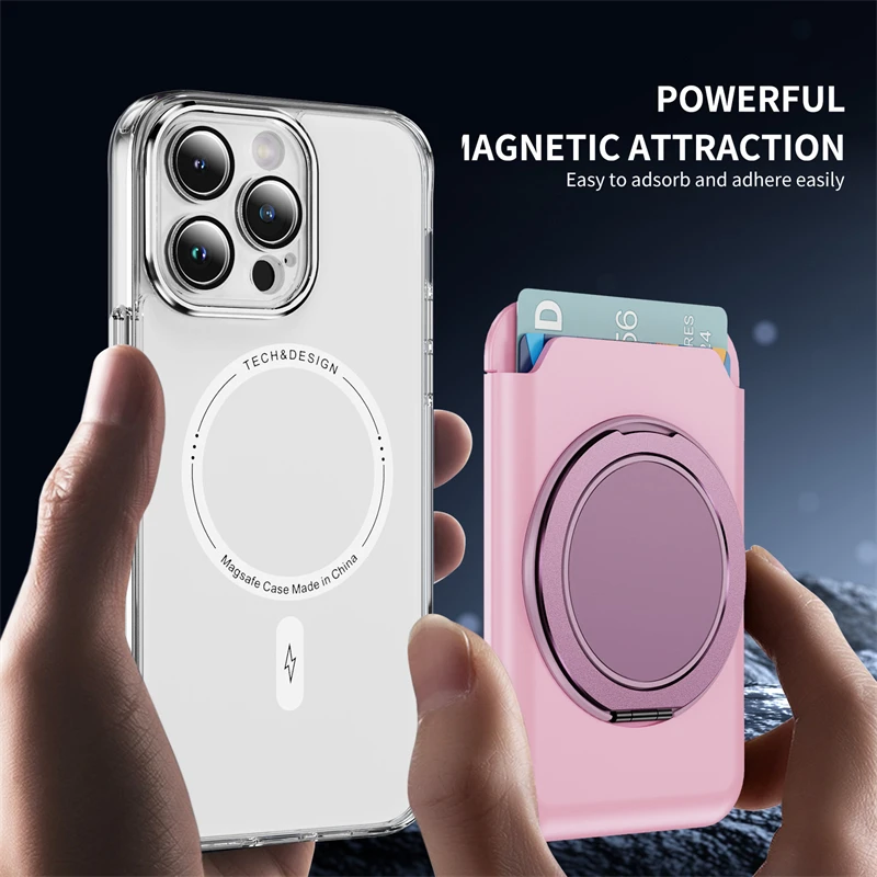 Premium 2-in-1 Leather Wallet Card Holder with Magnetic Ring Stand