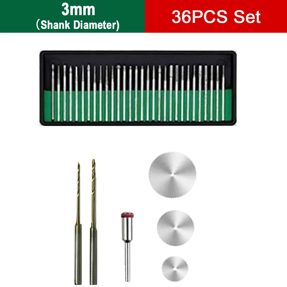2.35/3mm 생크 그라인딩 액세서리 세트 바늘 헤드 톱 블레이드 트위스트 드릴 샌드 서클 울 조각 와이어 브러시 휠 파일 척