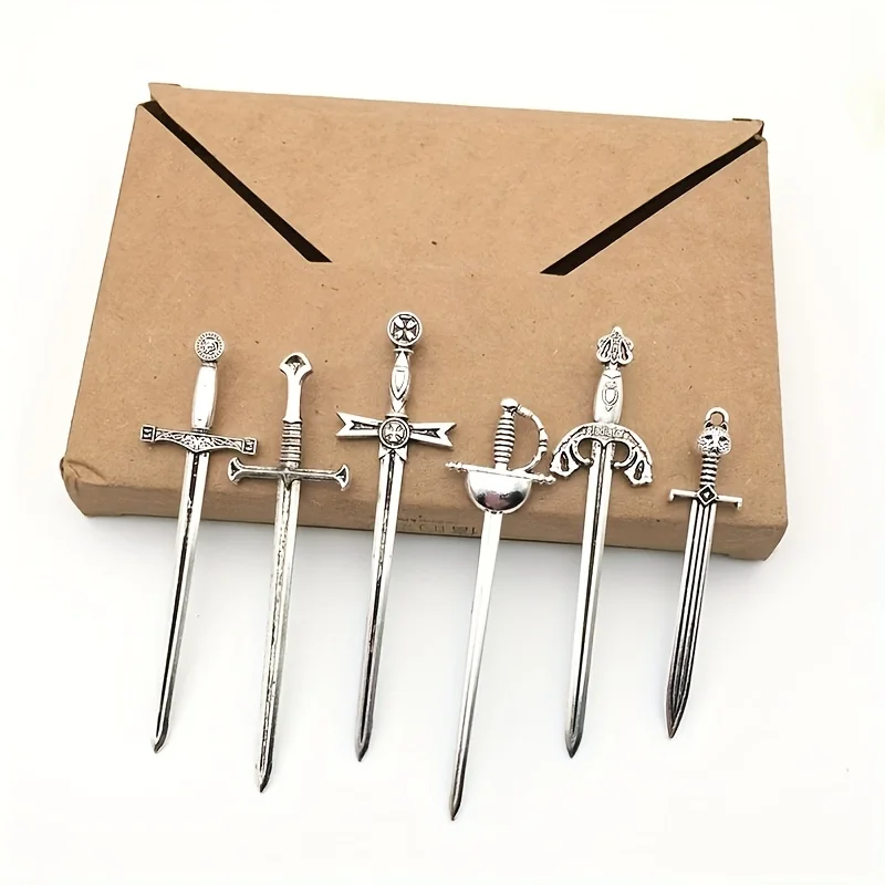 Antique Swords Knife Bookmark Set Retro Charms Metal Book Marks Reading Book Clips Markers Craft Supplies 6pcs/set
