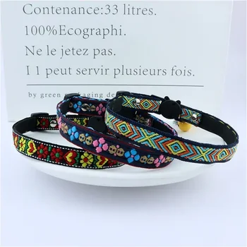 Adjustable cat collar with tassels and bells embellished pet collar colorful plaid jacquard pattern for cat and dog collars 4