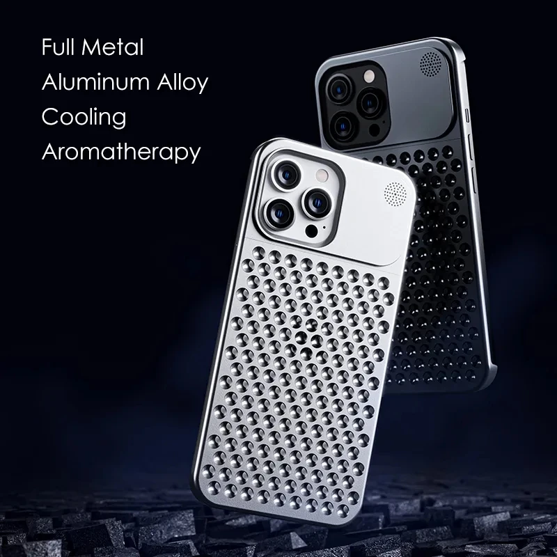

All-Metal Alloy Phone Case for iPhone,Heat Dissipation,Anti-Scratch,Hollow Ventilate,Shockproof Cover,12,14,13 Pro Max,14Plus
