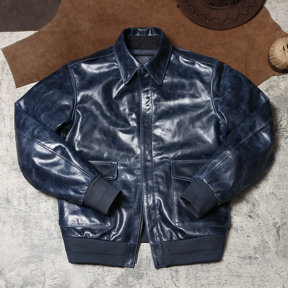 

The Great Escape A2 Leather Jacket Soft Batik Cowhide Leather Jacket Vintage Lapel Men's and Women's Leather Flight Suit Jacket