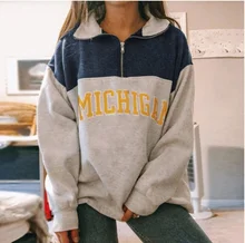  Alaska Letter Sweatshirt Women Casual Collar Warm Vintage Long Sleeve Pullovers Zipper Fleece Fashion Outwear Loose Autumn 2022 