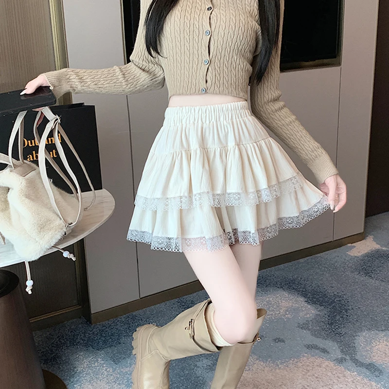 y2k Mini Skirt Women Coquette Clothes Lolita Fairycore High Elastic Tiered Ruffle Skirts Goth Lolita Skirts Streetwear