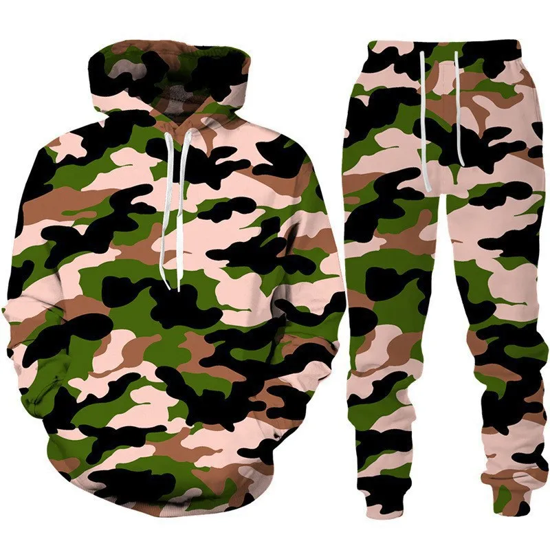 Autumn Camouflage Hoodies Pant Sets Men Sweatshirts Sweatpants