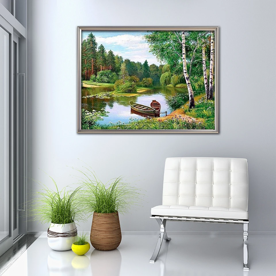 EverShine Diamond Painting Tree Rhinestone Picture 5D DIY Diamond Embroidery Lake Landscape Cross Stitch Mosaic Birch Home Decor