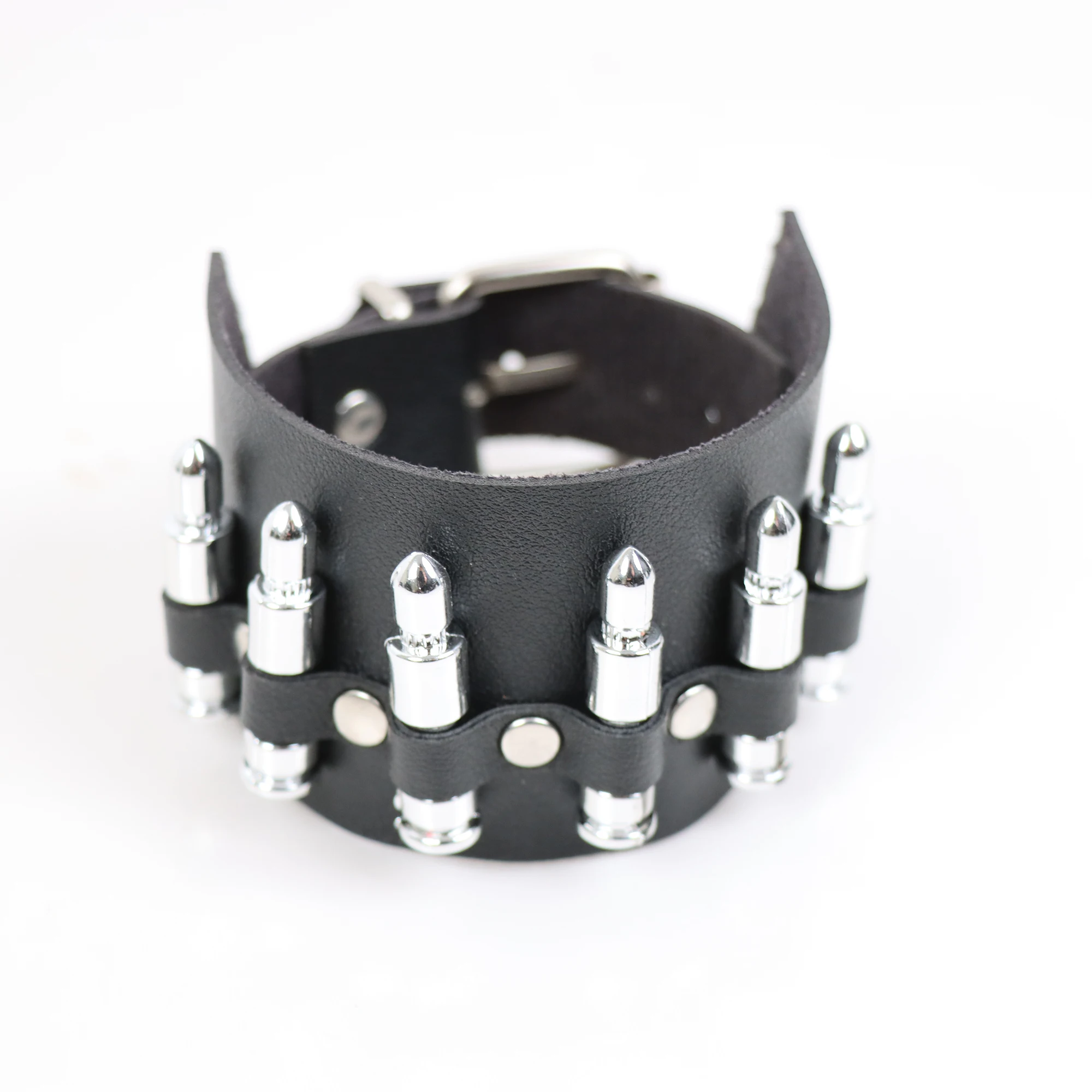 Mens Gothic Bullet Bracelet Punk Hip Hop Bracelet PU Leather Wristband Hand Suitable For Party Role Play