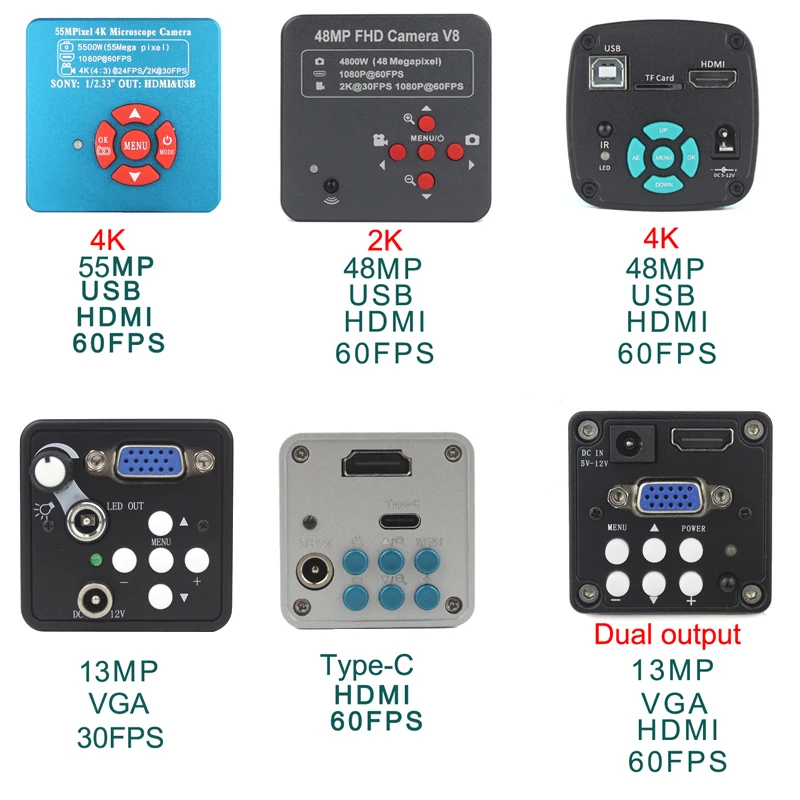 USB 전자 디지털 비디오 현미경 카메라, 48MP, 4K, 2K, 1080P, HDMI, 10-130X 줌, C 마운트 렌즈, 56 LED 휴대폰 수리 도구