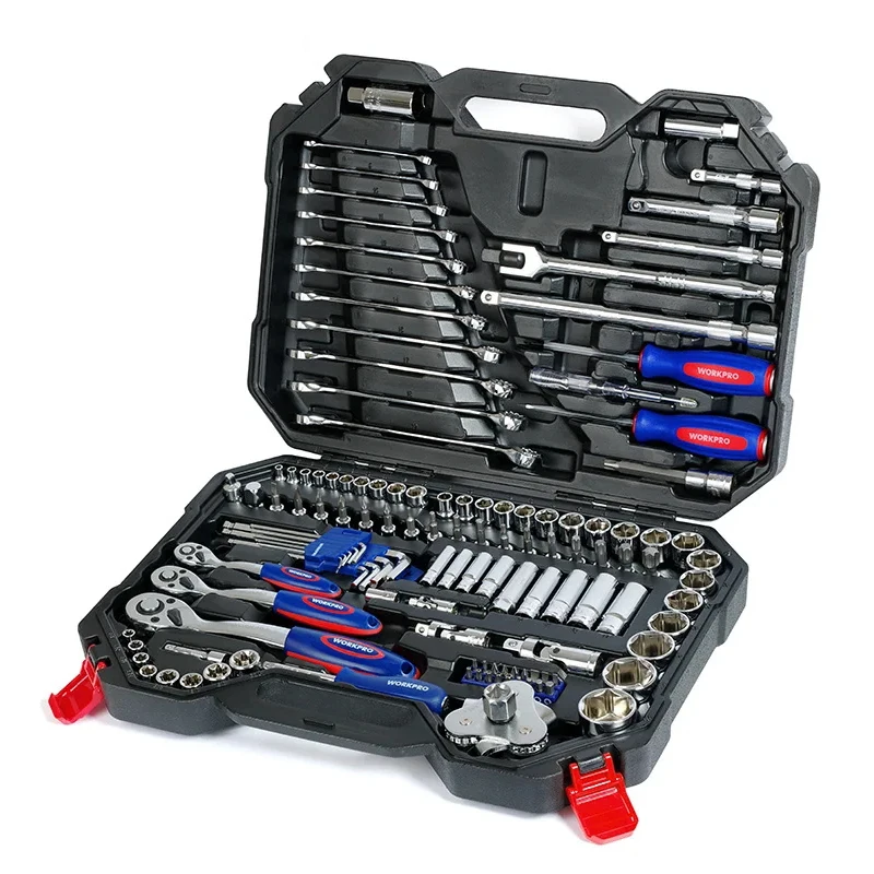 New 123PC CR-V Steel 1/4'' 3/8'' 1/2'' Drive Mechanics Tool Set Socket Wrench Set