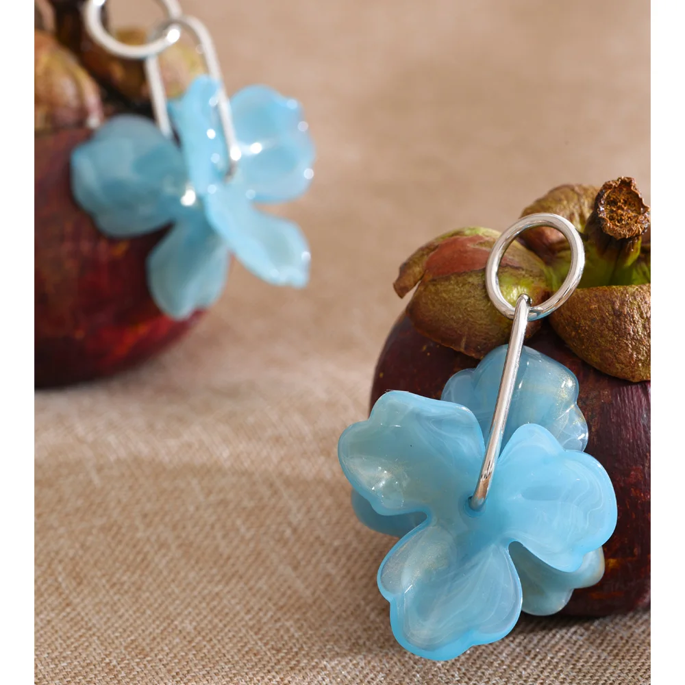 Yhpup 3 Color Resin Flower Drop Dangle Earrings Women Stainless Steel