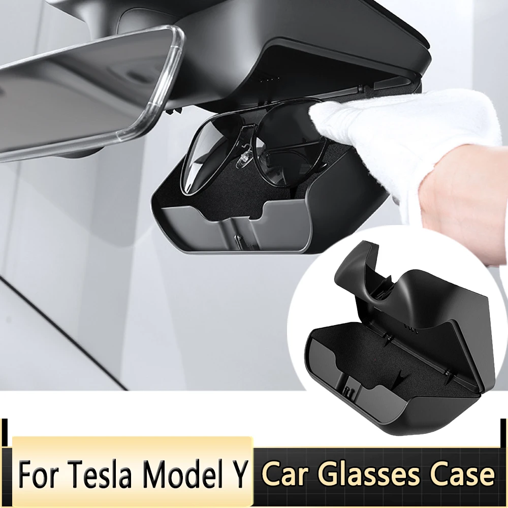 

1pc Black Car Glasses Case Sunglasses Holder Box for Tesla Model Y Accessories