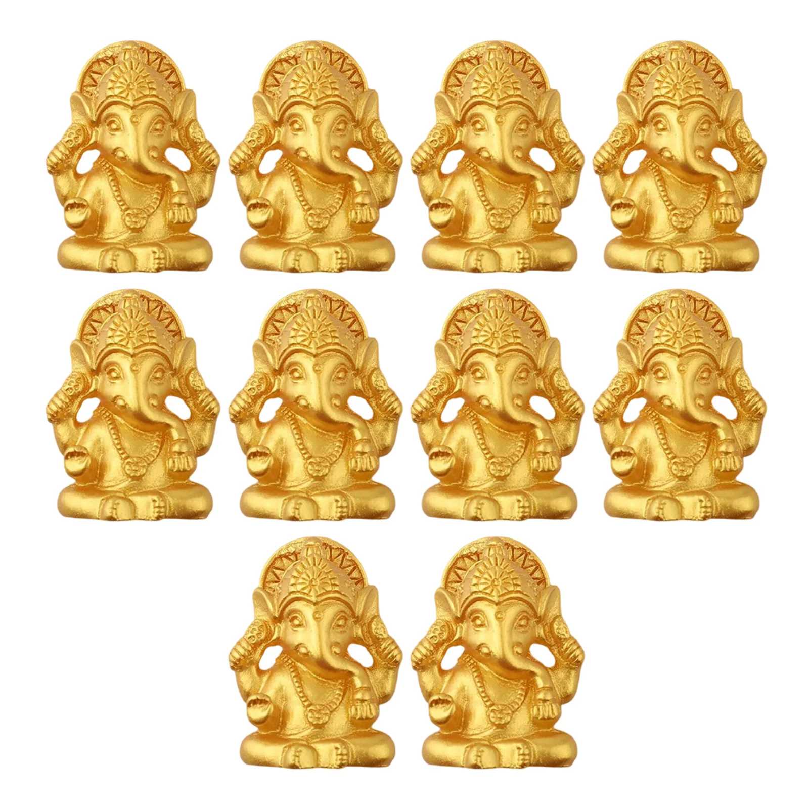 10 Stück Goldener Herr Ganesha Elefant Gott Figur Harz Buddha Skulptur Hindu Ganesh Hausgarten Dekoration Religiöse Kunststatuen – Detail 2