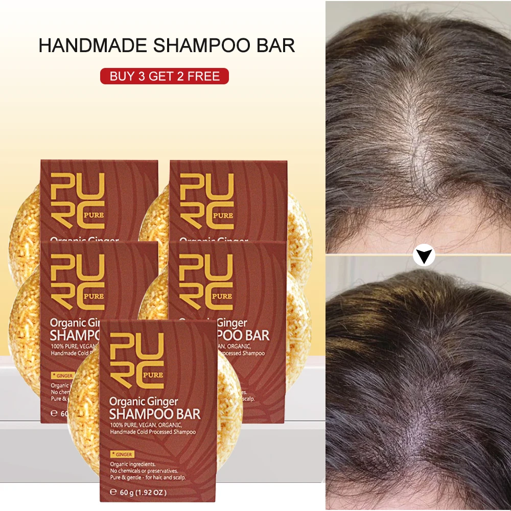 PURC Shampoo Bar Hair Care Bamboo Charcoal Seaweed Ginger Scalp Cleaning White Hair Darkening Anti-dandruff Growth
