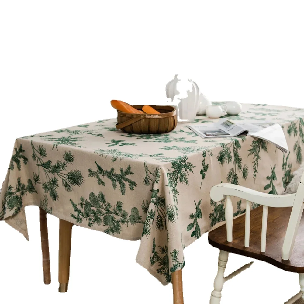 

For Table Pine Cotton Linen Print Christmas Table Cloth Dining Room Fabric Rectangular Table Cover