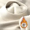 Men's Solid Color Fleece-Lined Thickened Sweater Warm Half Polo/Turtle Neck Top Slimming Smooths Your Silhouette White Knit Base