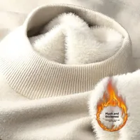 Men's Solid Color Fleece-Lined Thickened Sweater Warm Half Polo/Turtle Neck Top Slimming Smooths Your Silhouette White Knit Base
