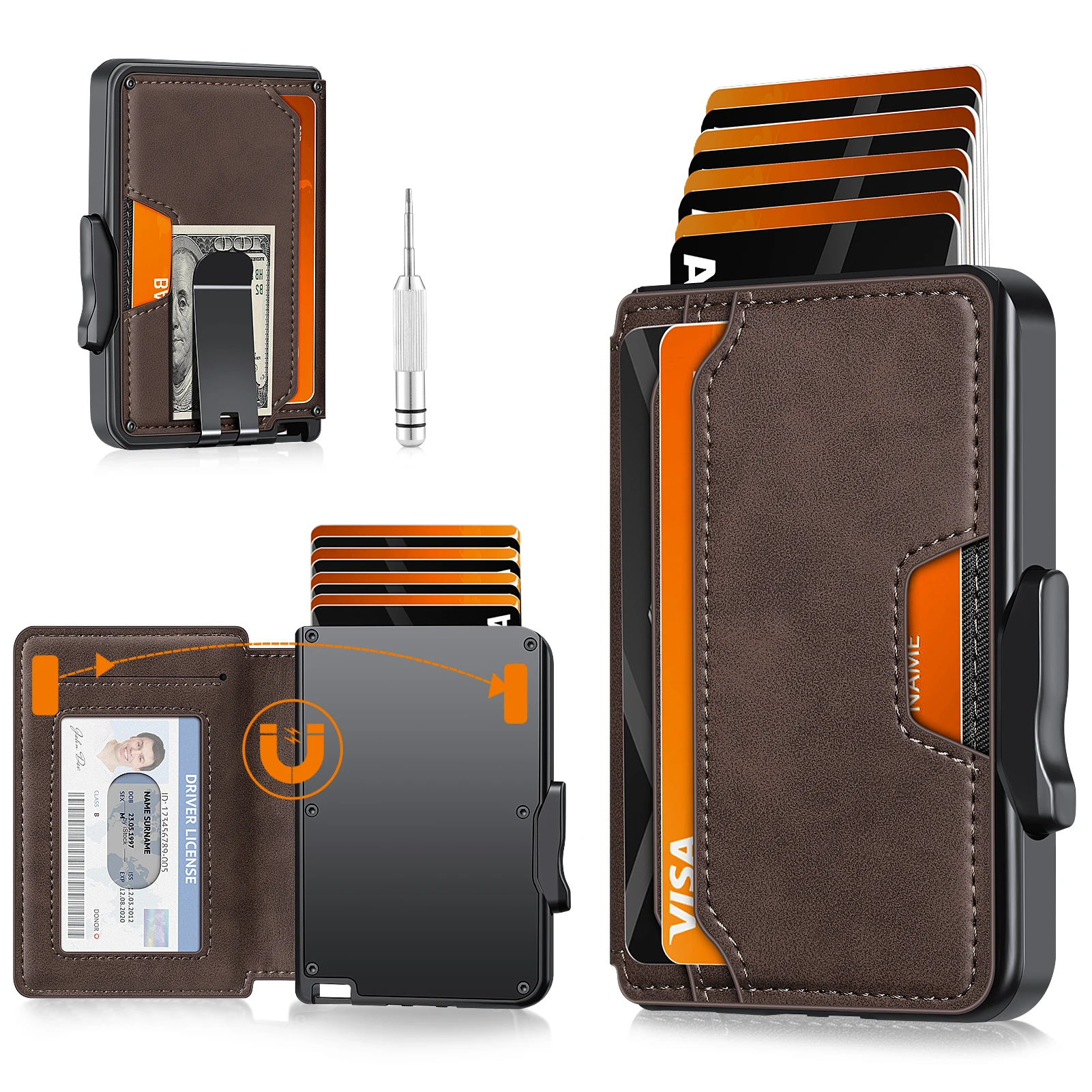 محفظة RFID للرجال رفيعة منبثقة مع حامل بطاقة الائت...