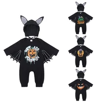Halloween Baby Jumpsuit Pumpkin Head Skull Bones Infant Costume Bat Romper Long Sleeve Round Neck Button Suit 2Pcs Clothes Set 6