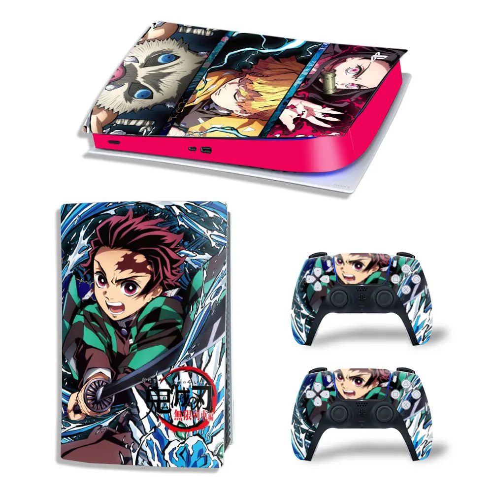 Demon Slayer Tanjiro PS5 Digital Edition Skin Decal Cover for PlayStation 5 Console and 2 Controllers PS5 Skin Sticker Vinyl 