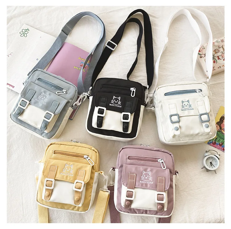 Japanese women small mobile phone bag cute cartoon cat girl student messenger bag funny personality shoulder bag