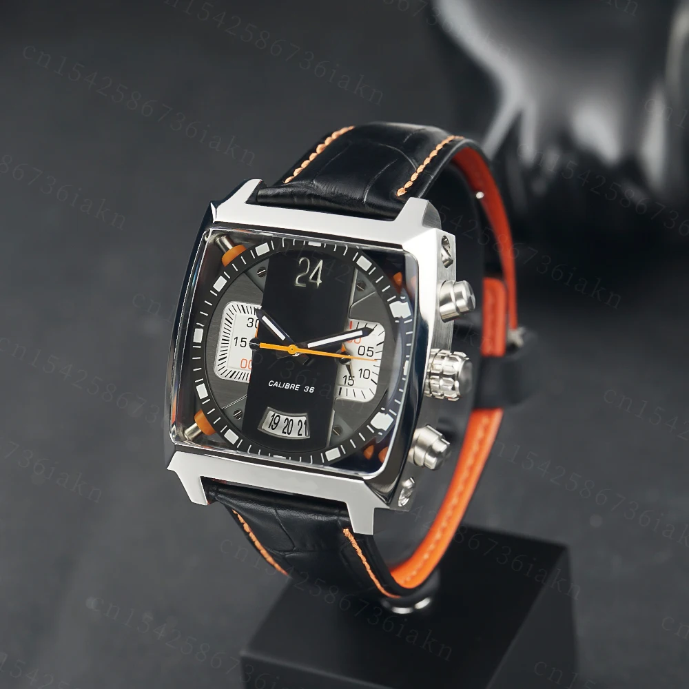 2022Fashion New Men's Color Bar Square Dial Sapphire Mirror Stainless Steel Leather Strap Sports Leisure Waterproof Quartz Watch