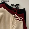 JOEVILU Slanted Collar Tied Irregular Pullover Women's Long Sleeved Knitted Tops Autumn Winter Korean Fashion Red Retro Sweaters 6