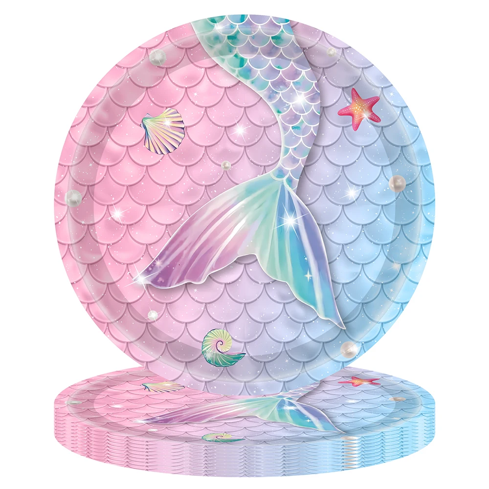 Birthday Party Supplies Mermaid Party Disposable Tableware Gradient Fish Tail Paper Plates Napkins Girls Birthday Party Decoration Baby Shower Supplies