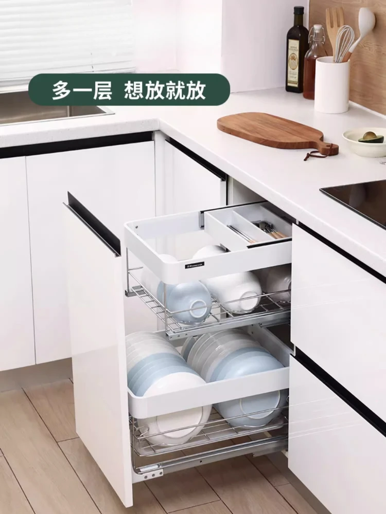 Pull basket kitchen cabinet, small size 350 dishes narrow cabinet 300 drawer bowl rack basket