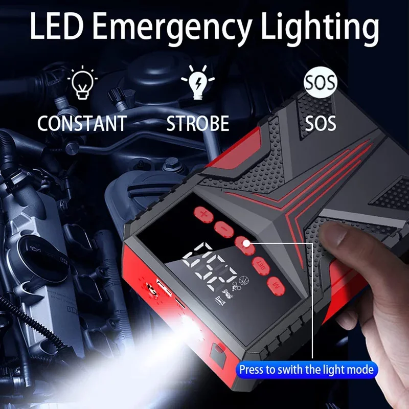 Car Jump Starter Air Pump Power Bank Lighting Portable Air Compressor 4 In 1 Cars Battery Starters Starting Auto Tyre Inflator