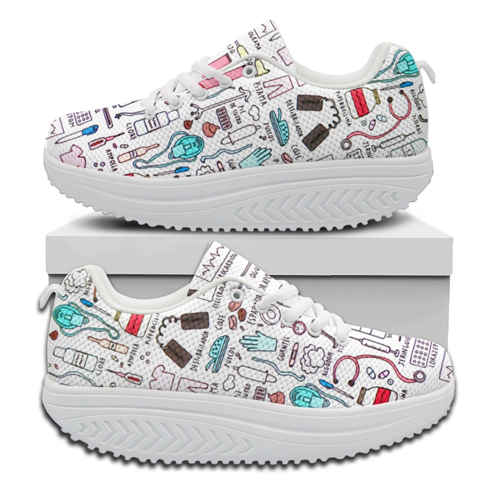 Pink Women Leisure Platform Shoes Cute Cartoon Nurse Pattern Lace Up Girls Height Increasing Shoes women shoes,casual shoes,women sneakers