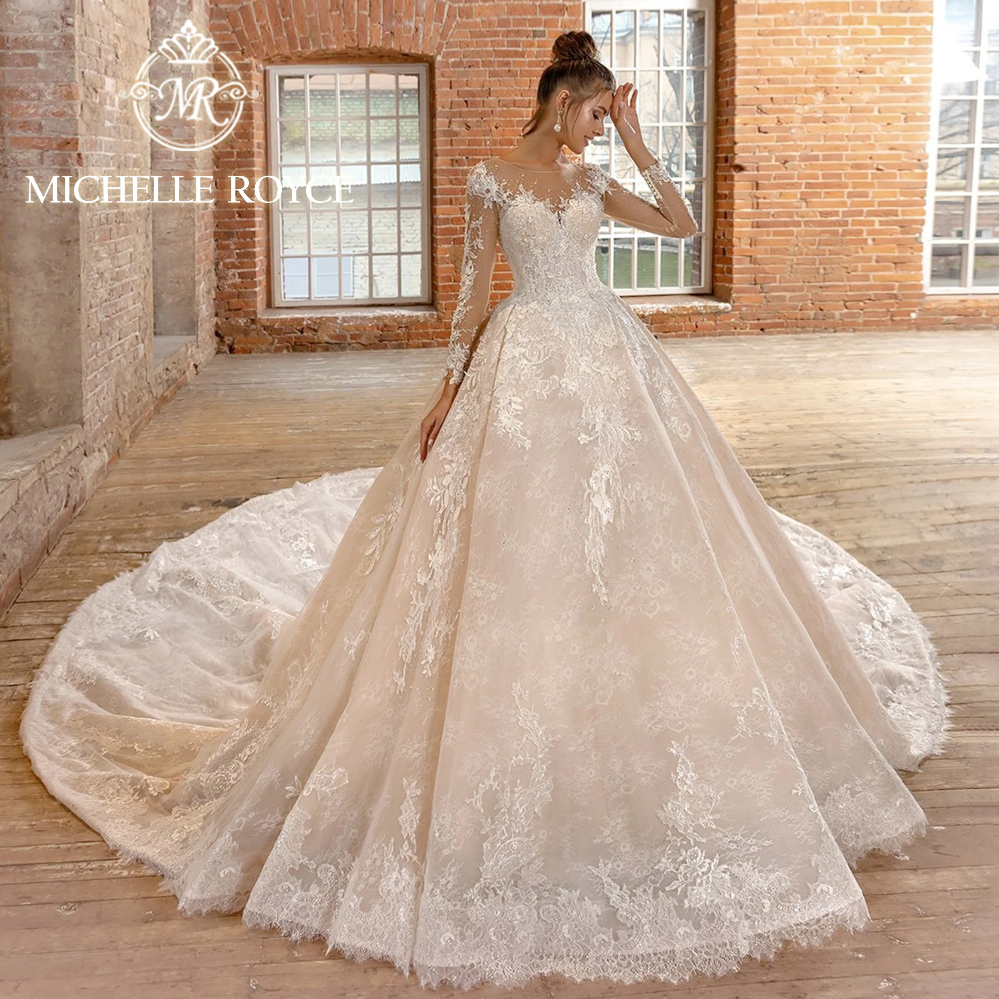 

Michelle Royce Ball Gown Wedding Dress 2024 Sweetheart Embroidery CRYSTAL Beading Cathedral Train Wedding Gown Vestidos De Novia