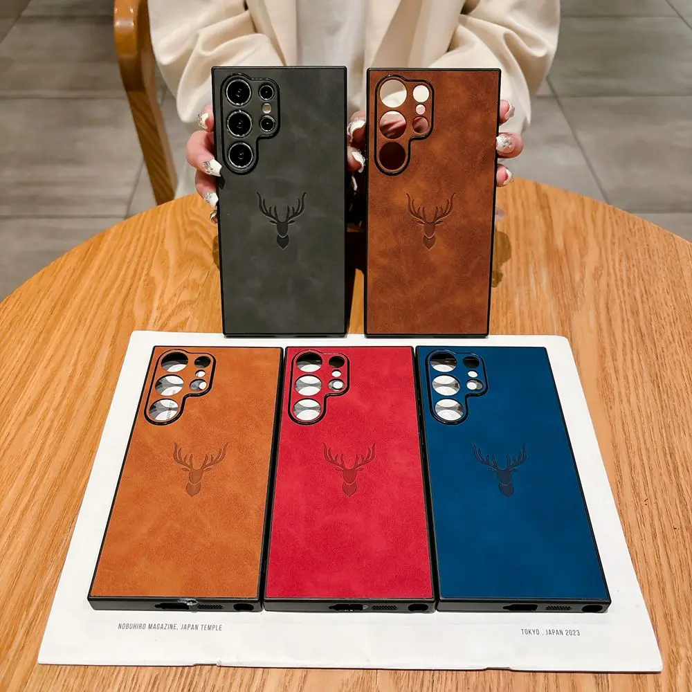 Leather Phone Cover For Samsung Galaxy S25Ultra S24 S23 S22 S21 Ultra S25 Plus FE A55 A53 A52 A36 A26 A33 Cartoon Deer Head Case 6