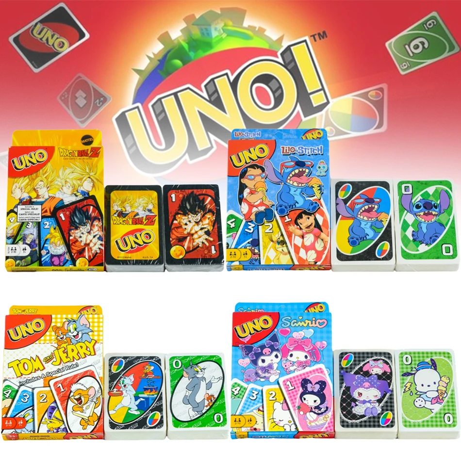 Uno Flip! Dragon Ball Sanrio Tom E Jerry Stitch And Board Game Anime Cartoon Kawaii Figure Family Funny Cards Games Gifts
