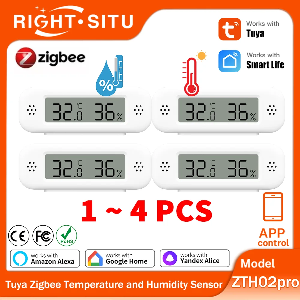 1~4pcs Tuya Zigbee 3.0 Mini Temperature Humidity Sensor For Smart Home Thermometer Hygrometer APP Remote Work with Yandex Alexa