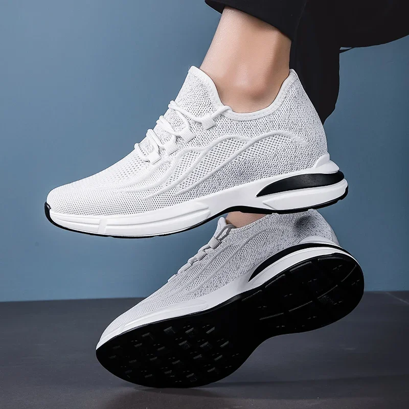 Flying Woven 6/8/10cm Height Increasing Shoes Men High Quality Breathable Causal Sneakers Male Non-Slip Jogging Walking Shoes 4