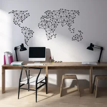 Geometric World Map Lines Wall Decal Vinyl Art Home Decor Living Room Bedroom Office Decoration Sticker Wallpaper Mural AA46