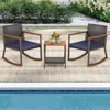 3 Pieces Rocking Bistro Set,Outdoor Rocker Chair with Coffee Table&Cushions,Patio Rattan Furniture Conversation Set for Balcony 1