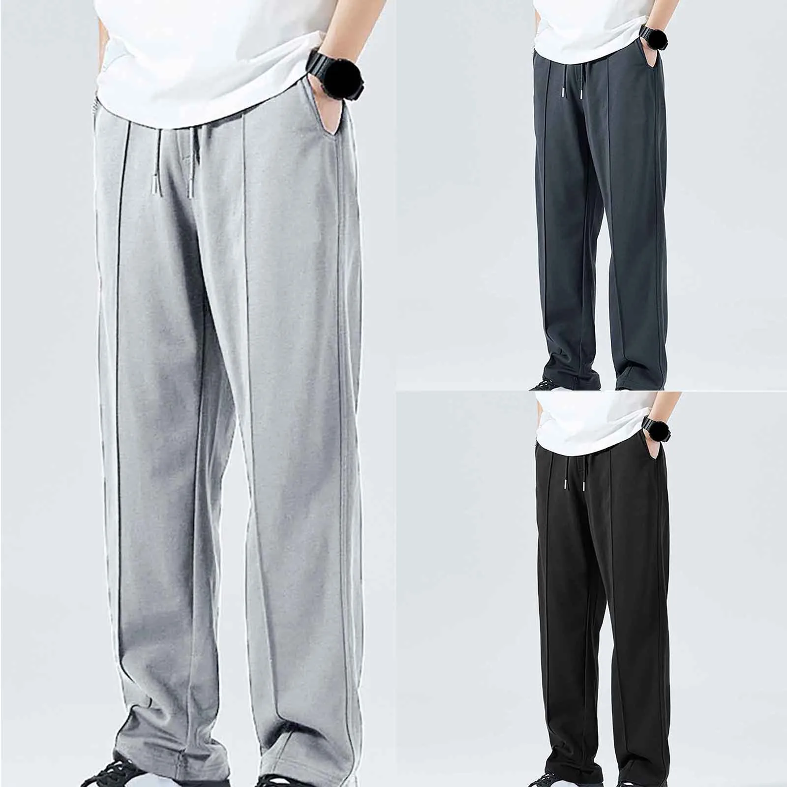 Solid Color Sweat Baggy Men Casual Pants Lace Up Daily Straight Leg Man Trousers Y2k Clothes Pantalones Gym Work Sweatpants