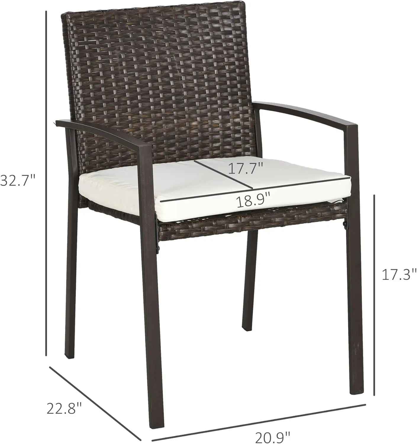 2-Piece PE Rattan Dining Chairs. Outdoor Patio. Backrest & Armrests. Cream White. For Deck, Garden.