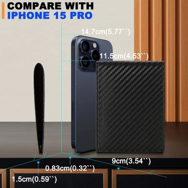 Sleek Carbon Fiber RFID-Blocking Tri-Fold Wallet with ID Window and Ample Card Storage