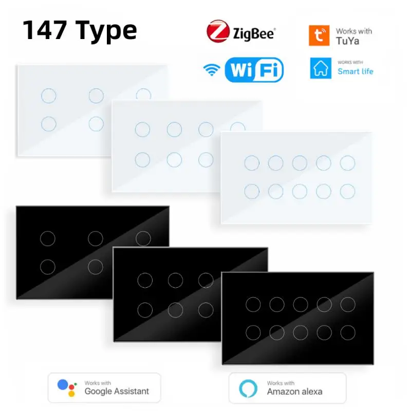 

Умный выключатель Tuya с Wi-Fi/Zigbee, настенный переключатель типа 147 для дома, 6/8/10 клавиш, управление через приложение для Smart Life, Alexa, Google Home