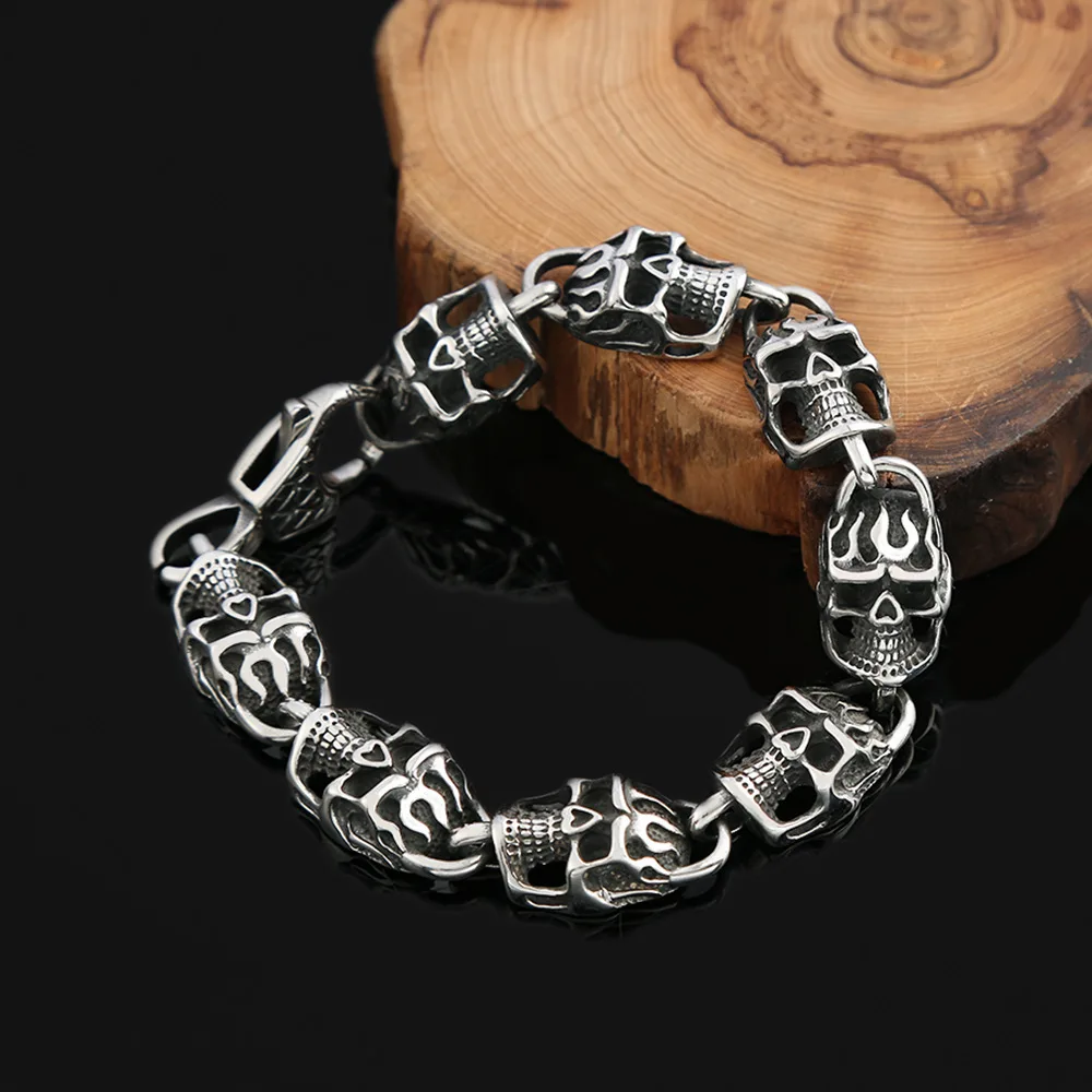 

Punk Rock Skull Bracelet Stainless Steel Hip Hop Skeleton Men's Bracelets Never Fade Motorcycle Male Party Jewelry Dropshipping