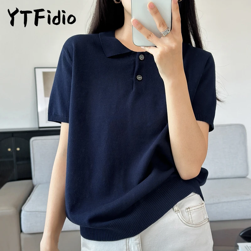 YTFidio 100% cotton women's polo collar button T-s...