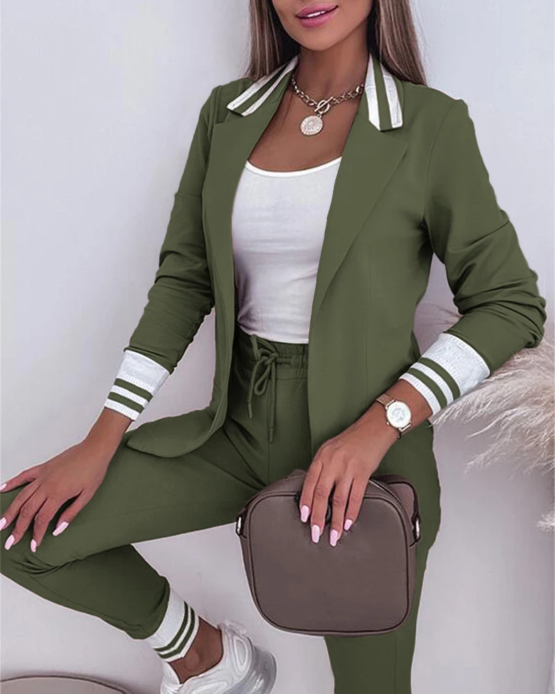 Summer Women Striped Notched Collar Blazer Coat & Drawstring Pants Set 2024 Femme Casual Blazer Sets Outfits y2k Overalls 2 sets jeans clothes set girl overalls perfect for american dolls and newborn clothes accessories