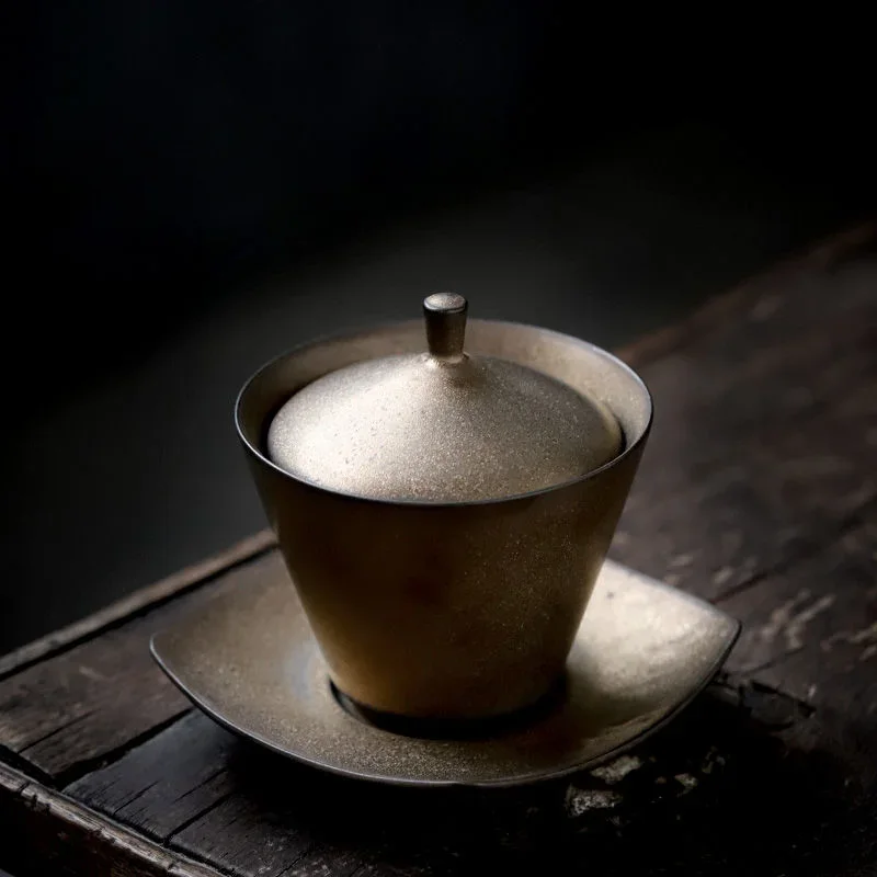 Master crafts Gilding Antique Ceramics Cover Teacup Large Gaiwan Vintage Tea Brewing Bowl Tea Cup Vintage Bowl